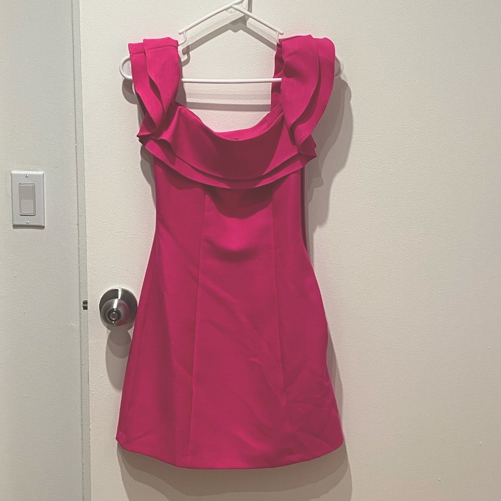 Bright Pink Topshop Ruffle OTS Mini Dress